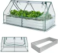 HOMASIS 2 in 1 Gewächshaus mit Hochbeet, Foliengewächshaus Winterschutz, Frühbeet aus Metall & PVC-Folie, Tomatenhaus mit 2 Fenstern, Blumenkasten für Garten Balkon (Silber+Grün, 180 × 90 × 91 cm) - Thumbnail 1