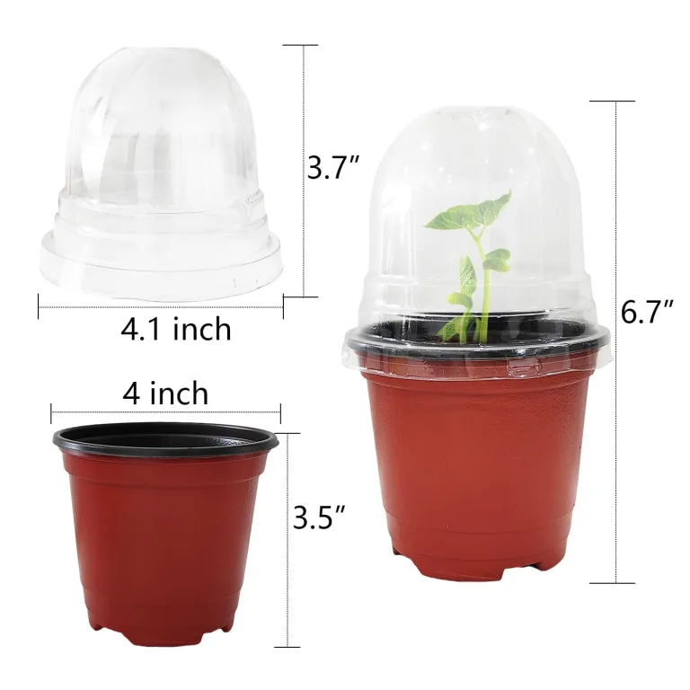 RooTrimmer Pflanztöpfe mit Feuchtigkeitskuppeln, 50 Sets, 10,2 cm, weiche Pflanztöpfe (50 rote Töpfe + 50 transparente Deckel), hochwertige Samen beginnend mit Abdeckung – Bild 3