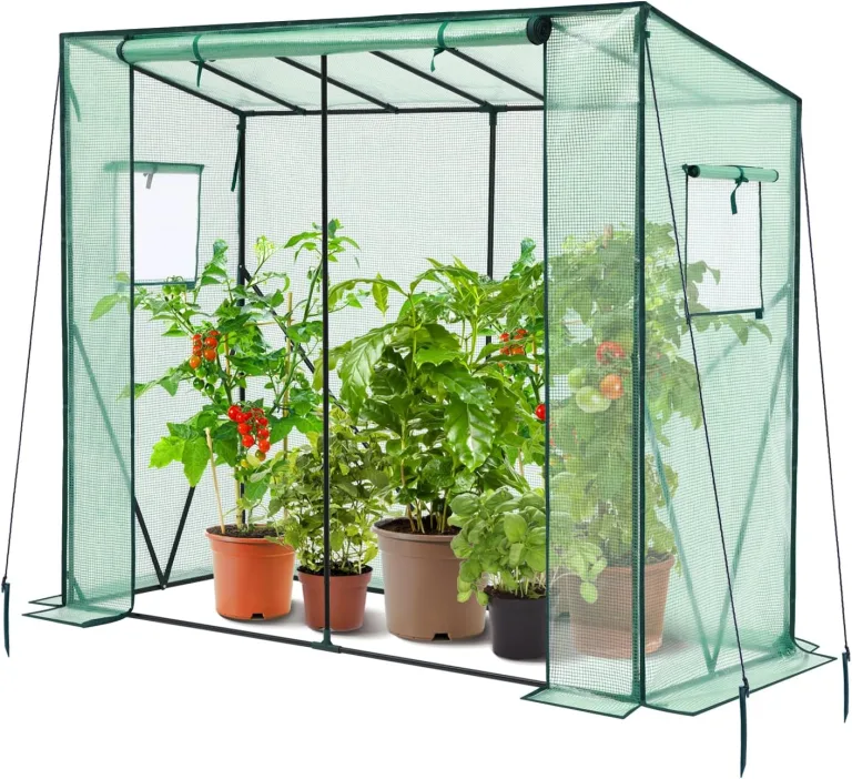 Ohuhu Gewächshaus Tomatengewächshaus Foliengewächshaus mit PE-Abdeckung und Fernster, Gewächshaus Klein Balkon Outdoor 200x77x170 cm Winterfest Tomatenhaus für Optimales Pflanzenwachstum Grün – Bild 1