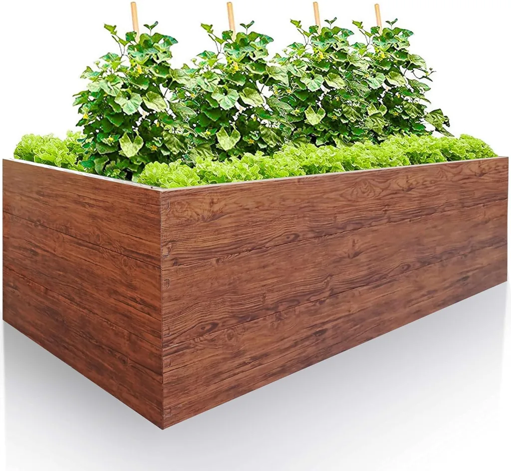 Hochbeet für Garten 200x100x63 cm Metall, Holzoptik - Hochbeet-Kit aus Premium-Polymerbeschichtetem Stahl, Rechteckig, Langlebiges Gartenbeet für Kräuter und Gemüse mit Maulwurfnetz