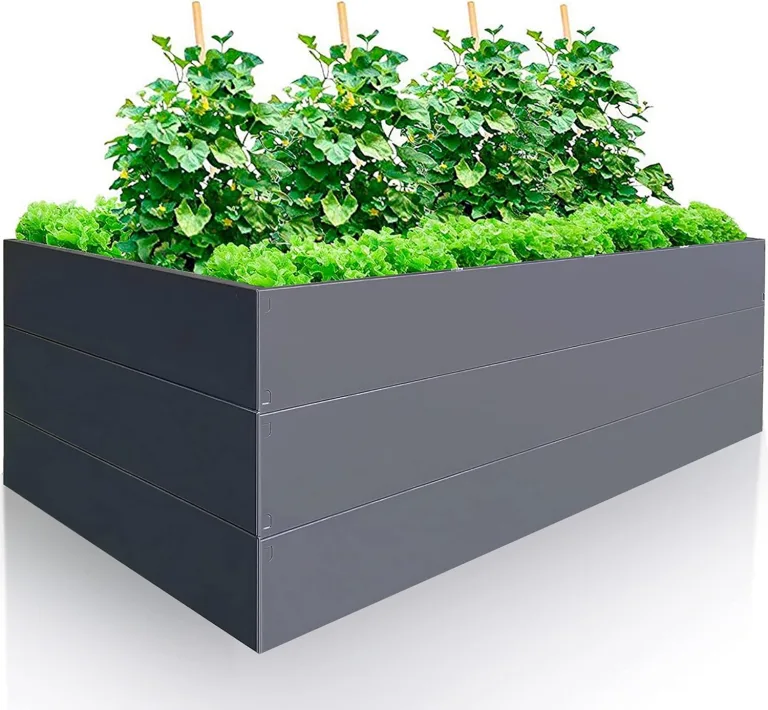 Hochbeet für Garten 200x100x63 cm Metall, Holzoptik - Hochbeet-Kit aus Premium-Polymerbeschichtetem Stahl, Rechteckig, Langlebiges Gartenbeet für Kräuter und Gemüse mit Maulwurfnetz – Bild 7