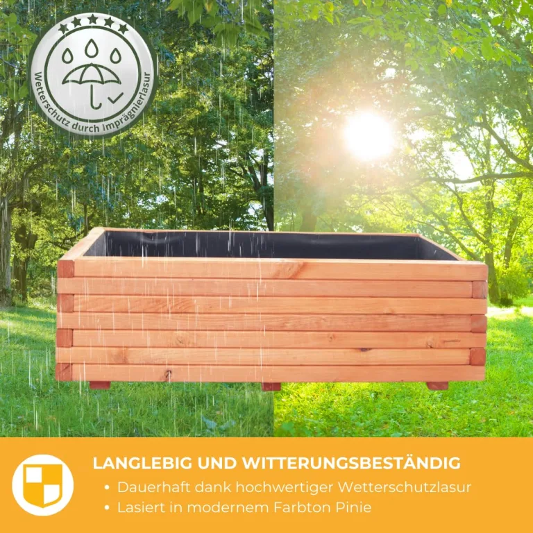 Mega Holz Pflanzkübel Pinie Lasiert 100x40 cm - Massiv & wetterfest - Fertig montierter Blumenkübel aus Kiefernholz - Rustikaler Blumentopf für Garten, Balkon & Terrasse, witterungsbeständig & robust – Bild 5