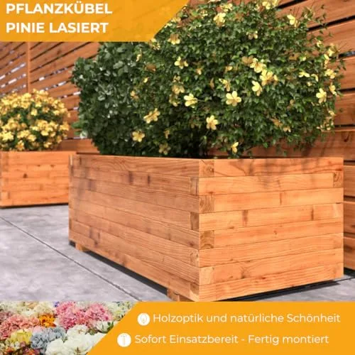 Mega Holz Pflanzkübel Pinie Lasiert 100x40 cm - Massiv & wetterfest - Fertig montierter Blumenkübel aus Kiefernholz - Rustikaler Blumentopf für Garten, Balkon & Terrasse, witterungsbeständig & robust – Bild 10