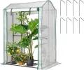 HOMASIS Gewächshaus, Foliengewächshaus mit Rolltor, 100x50x170cm, kleines Gartengewächshaus für Pflanzen, Treibhaus aus PE Gitterfolie & Metall, Gartenhaus für Garten, Balkon, Terrasse (grün) - Thumbnail 1