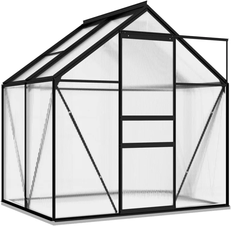 Anlehngewächshaus Anthrazit Aluminium 2,47 m² 190x130x202 cm Gewächshaus Winterfest Wintergarten Gewächshaus Balkon Tomatengewächshaus Wintergewächshaus Schutz der Pflanzen vor Kälte – Bild 3