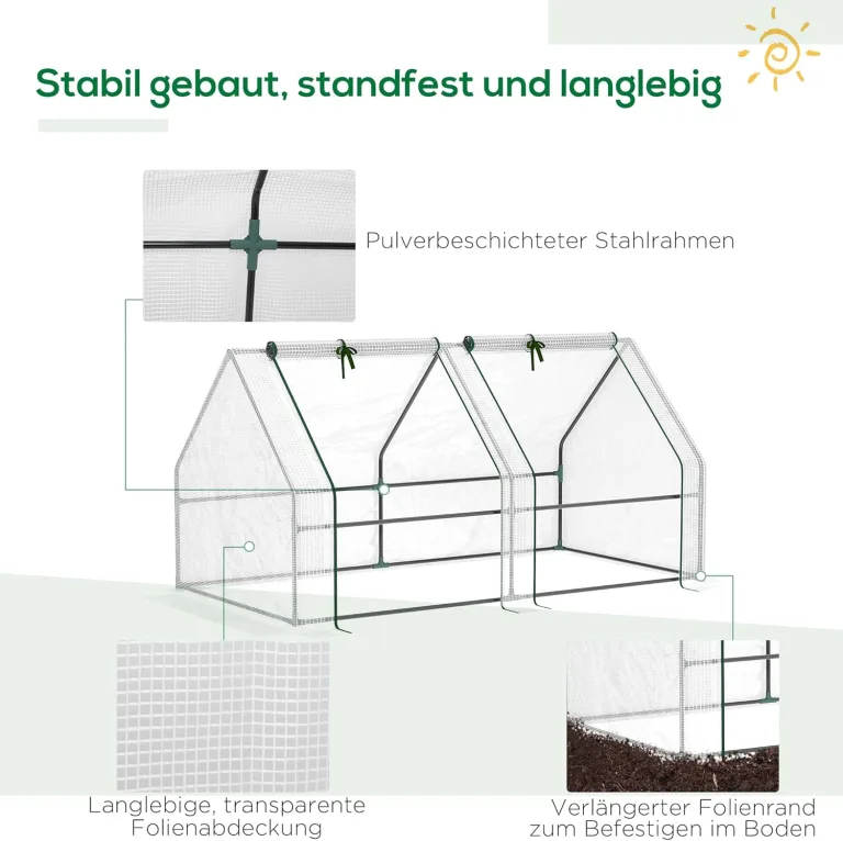Outsunny Mini Gewächshaus Foliengewächshaus mit 2 Rollfenster, Wetterbeständige Frühbeet für Garten, Balkon, PE Folie, Stahl, Weiß, 180 x 90 x 90 cm – Bild 5