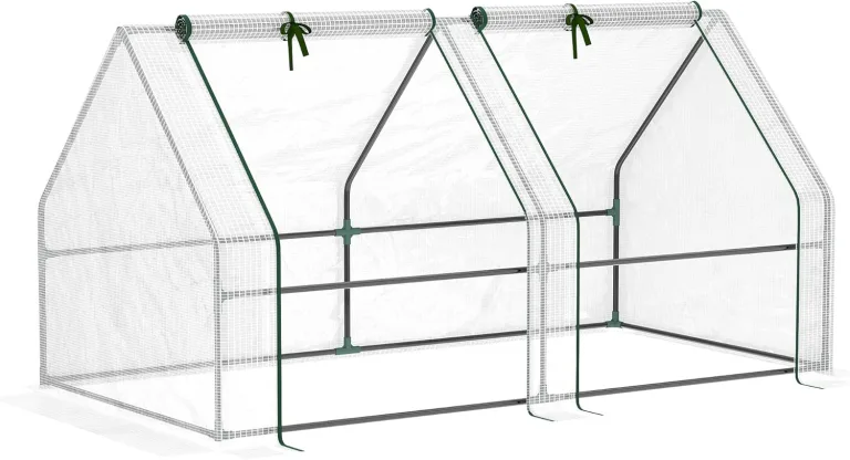 Outsunny Mini Gewächshaus Foliengewächshaus mit 2 Rollfenster, Wetterbeständige Frühbeet für Garten, Balkon, PE Folie, Stahl, Weiß, 180 x 90 x 90 cm – Bild 1