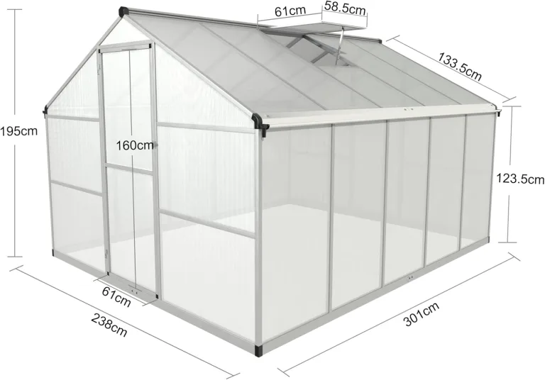 Aluminium Gewächshaus für den Garten 7,2m² inklusive 301 x 238cm Fundament vielseitig nutzbar als Treibhaus,Frühbeet Aufzucht,Tomatenhaus und Pflanzenhaus – Bild 2