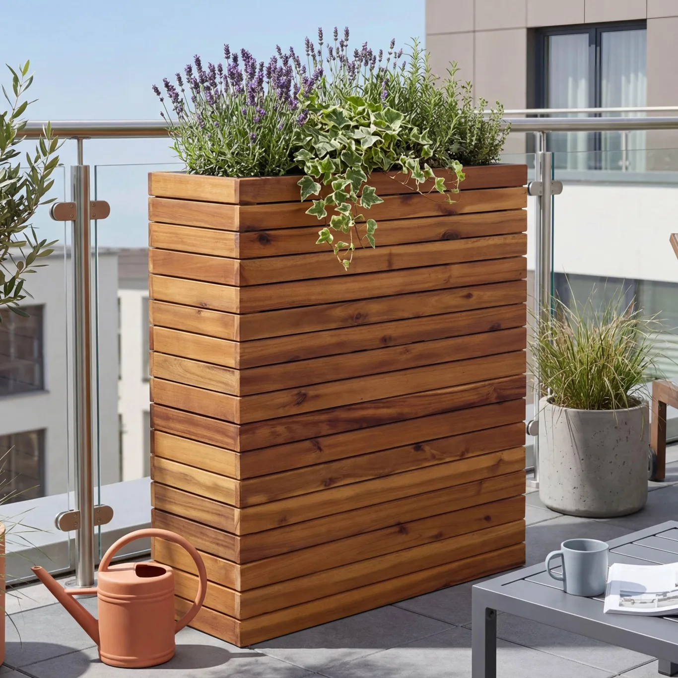 Pflanzkasten HWC-L21AM, Hochbeet Pflanzkübel Blumentopf, eckig 77x63x23cm Outdoor Akazie Holz FSC®-Zertifiziert, braun - Bild 1