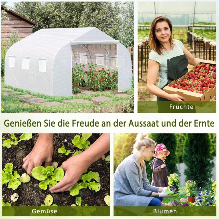 Outsunny Foliengewächshaus, 3,5 x 3 x 3 m Gewächshaus, Tomatenhaus mit UV-Schutz, Mesh-Fenster, Winddichtes Treibhaus für Garten, Balkon, Metall, Weiß – Bild 7