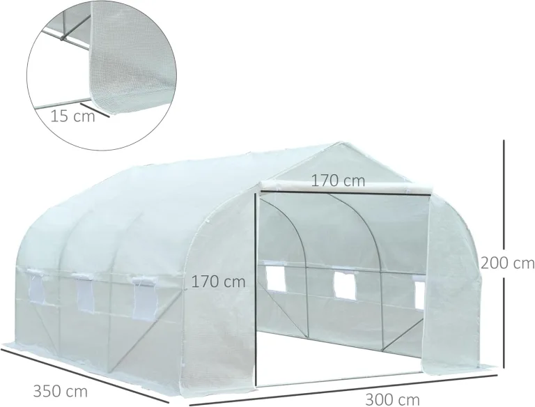 Outsunny Foliengewächshaus, 3,5 x 3 x 3 m Gewächshaus, Tomatenhaus mit UV-Schutz, Mesh-Fenster, Winddichtes Treibhaus für Garten, Balkon, Metall, Weiß – Bild 8
