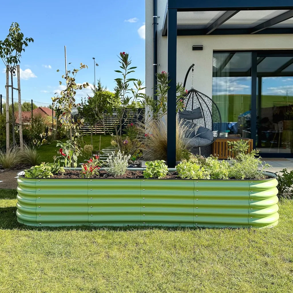 Hochbeet aus Metall 240x60x43 cm - Modulares 9-in-1 Hochbeete-Kit - Rostfreie Hochbeete für Garten aus Premium Zn-Al-Mg Stahl - Min. 20 Jahre Lebensdauer - 43 cm Hoch Gemüsebeet, Salbeigrün