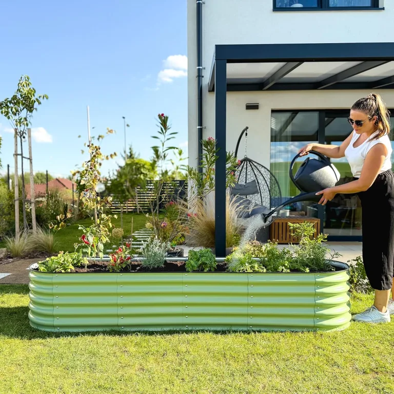 Hochbeet aus Metall 240x60x43 cm - Modulares 9-in-1 Hochbeete-Kit - Rostfreie Hochbeete für Garten aus Premium Zn-Al-Mg Stahl - Min. 20 Jahre Lebensdauer - 43 cm Hoch Gemüsebeet, Salbeigrün – Bild 3
