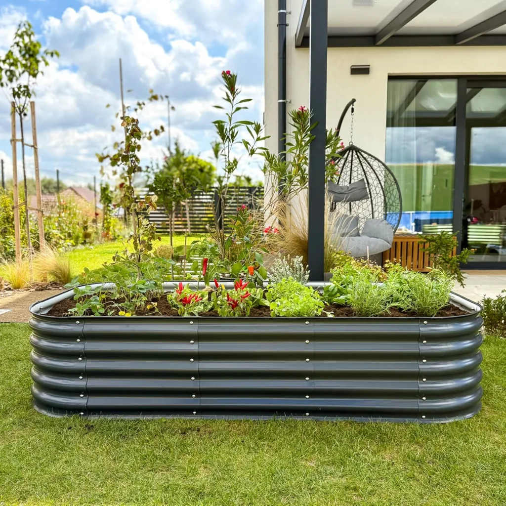 Hochbeet aus Metall 240x60x43 cm - Modulares 9-in-1 Hochbeete-Kit - Rostfreie Hochbeete für Garten aus Premium Zn-Al-Mg Stahl - Min. 20 Jahre Lebensdauer - 43 cm Hoch Gemüsebeet, Anthrazit