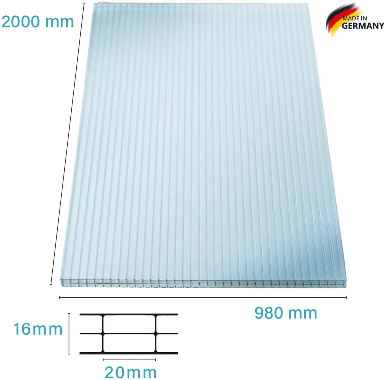 KAISER plastic® 4x Doppelstegplatten Polycarbonat 16/20-98x200 cm (7,84 m²) Klar & UV-beständig - Hohlkammerplatten Xtra Strong - Stegplatten für Dach, Gewächshaus, Carport – Bild 2