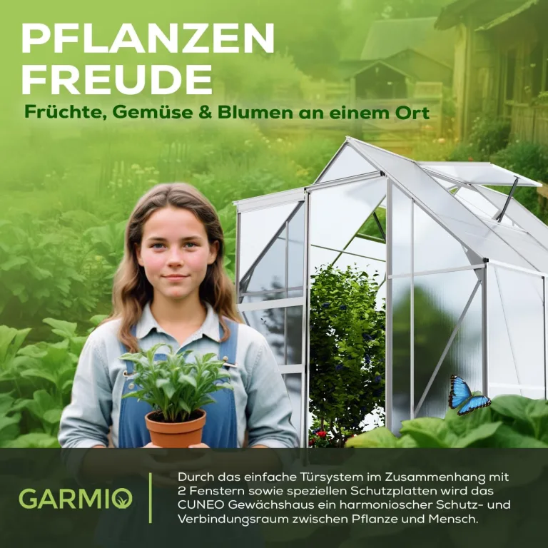Gewächshaus Cuneo 190x190cm für den Garten, Alu Frühbeet inklusive Fundament, 2 Dachfenster Treibhaus Aufzucht Pflanzenhaus Tomatenhaus 3,7m² UV-Schutz – Bild 5