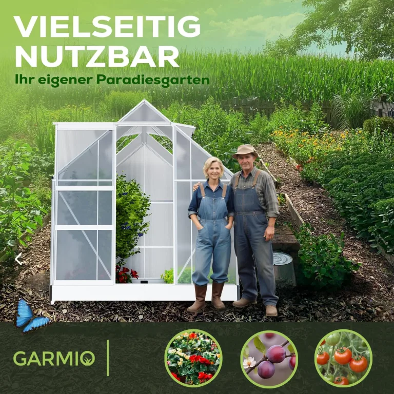 Gewächshaus Cuneo 190x190cm für den Garten, Alu Frühbeet inklusive Fundament, 2 Dachfenster Treibhaus Aufzucht Pflanzenhaus Tomatenhaus 3,7m² UV-Schutz – Bild 3