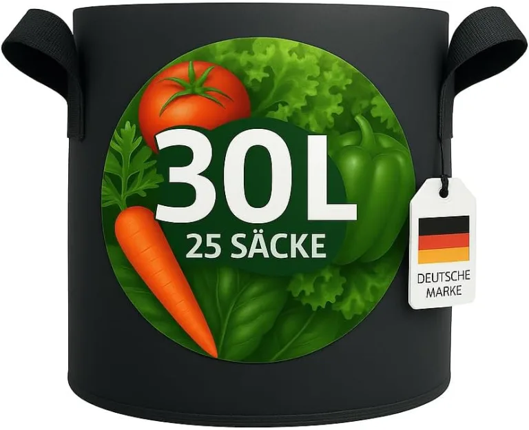 König Design 25x 30L Pflanzsack aus Vlies Stoff - 25er Set 30L Pflanztaschen aus 300 g/m² Filz & Vliesstoff - Pflanzgefäß Pflanzbeutel für Balkon Terrasse Gewächshaus & Garten – Bild 1