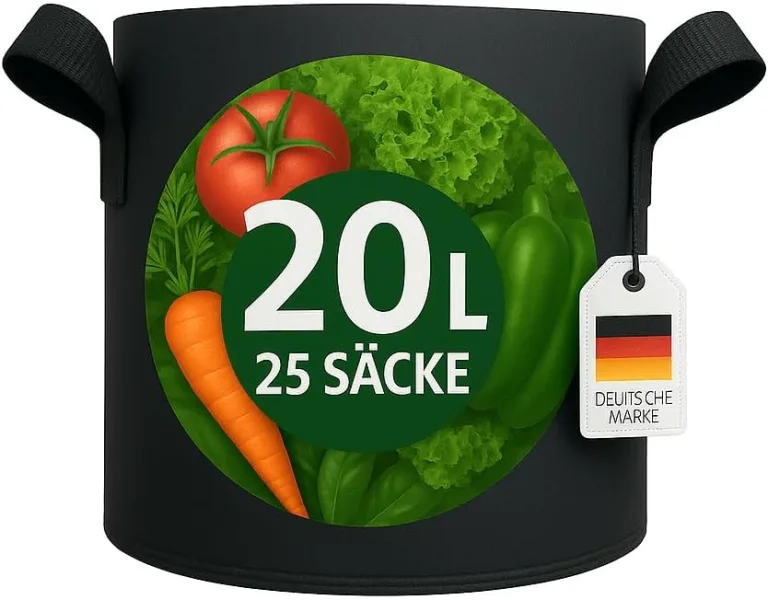 König Design 25x 20L Pflanzsack aus Vlies Stoff - 25er Set 20L Pflanztaschen aus 300 g/m² Filz & Vliesstoff - Pflanzgefäß Pflanzbeutel für Balkon Terrasse Gewächshaus & Garten – Bild 4