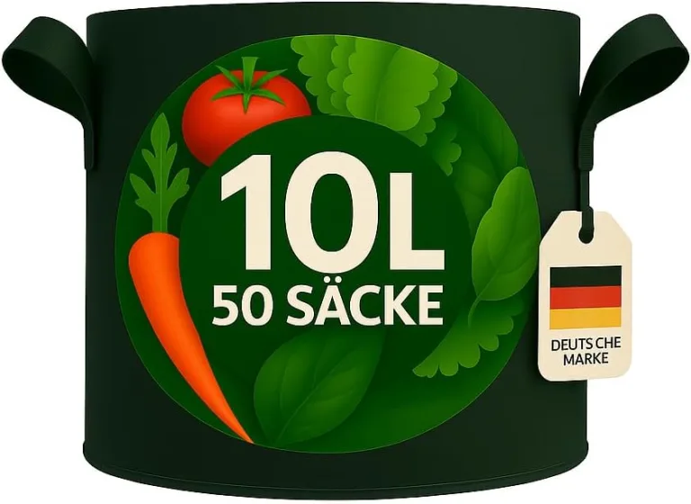 König Design 50x 10L Pflanzsack aus Vlies Stoff - 50er Set 10L Pflanztaschen aus 300 g/m² Filz & Vliesstoff - Pflanzgefäß Pflanzbeutel für Balkon Terrasse Gewächshaus & Garten – Bild 4