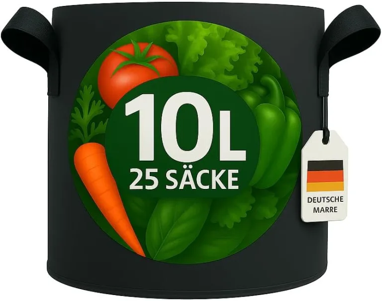 König Design 25x 10L Pflanzsack aus Vlies Stoff - 25er Set 10L Pflanztaschen aus 300 g/m² Filz & Vliesstoff - Pflanzgefäß Pflanzbeutel für Balkon Terrasse Gewächshaus & Garten – Bild 1