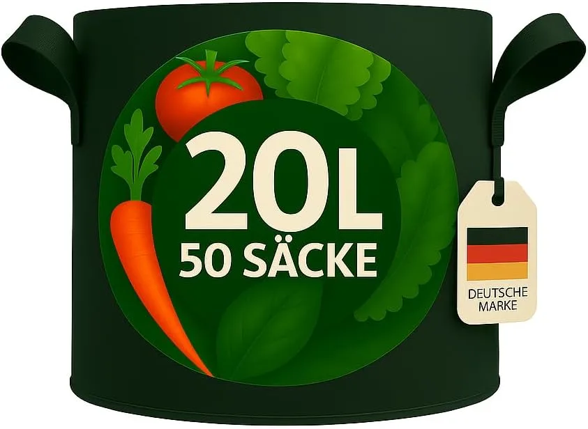 König Design 50x 20L Pflanzsack aus Vlies Stoff - 50er Set 20L Pflanztaschen aus 300 g/m² Filz & Vliesstoff - Pflanzgefäß Pflanzbeutel für Balkon Terrasse Gewächshaus & Garten - Bild 1