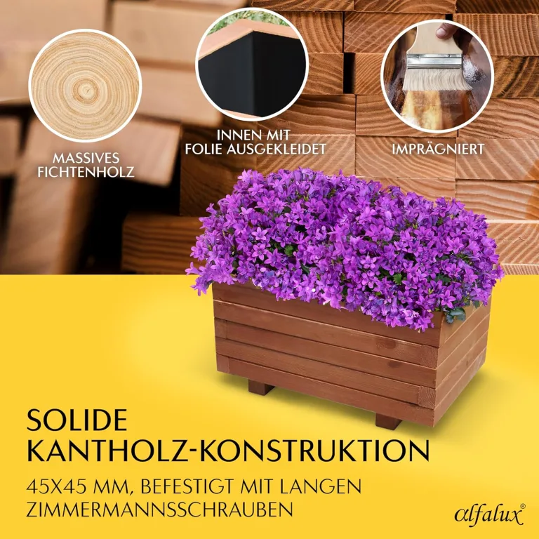 Hochbeet 60 x 40 x 30H cm Blumenkasten aus Holz Pflanzkübel Garten Balkon Terrasse Pflanzkasten Nuss Braun 60KAN4030NU – Bild 3