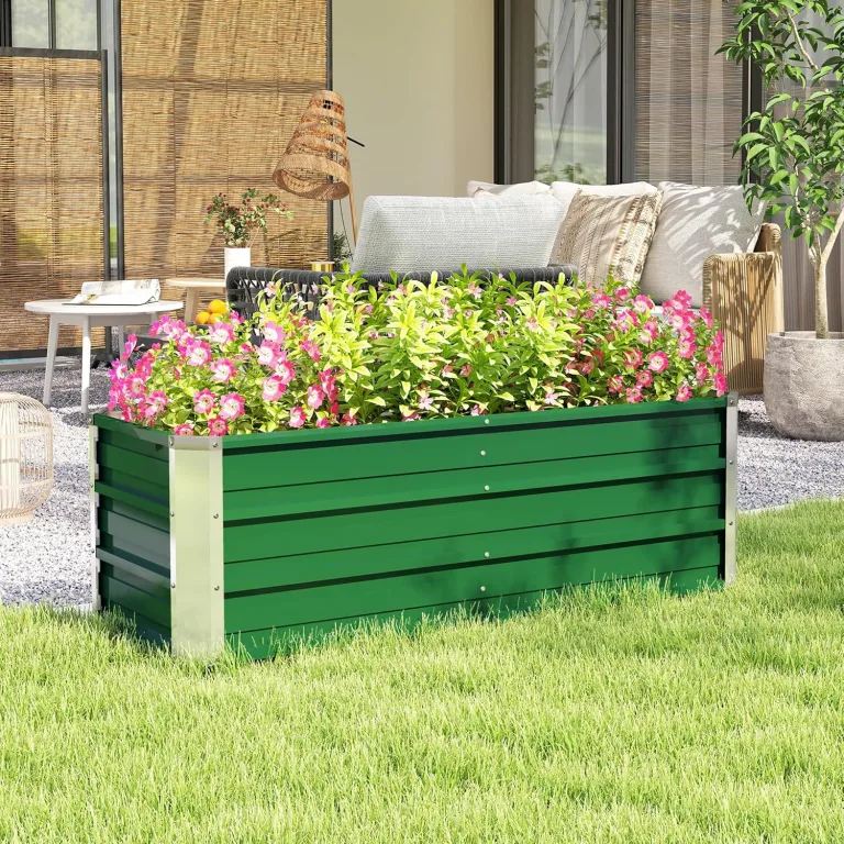 Outsunny Hochbeet aus Stahl Gartenbeet Pflanzkasten Blumenkasten Blumenkübel mit Handschuhe Grün 125 x 47 x 40 cm – Bild 6