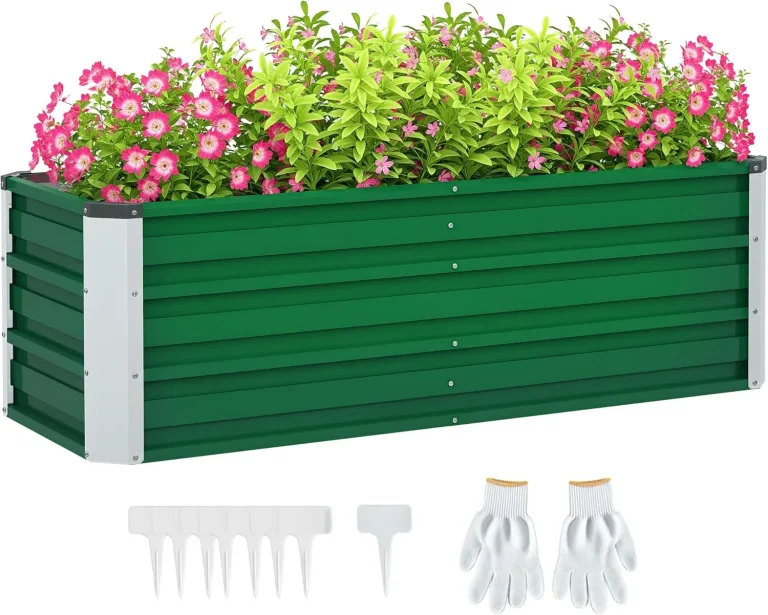Outsunny Hochbeet aus Stahl Gartenbeet Pflanzkasten Blumenkasten Blumenkübel mit Handschuhe Grün 125 x 47 x 40 cm – Bild 1