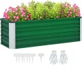 Outsunny Hochbeet aus Stahl Gartenbeet Pflanzkasten Blumenkasten Blumenkübel mit Handschuhe Grün 125 x 47 x 40 cm - Thumbnail 1