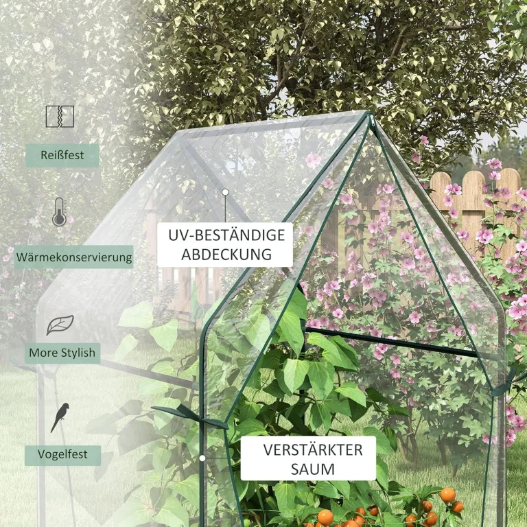 Outsunny Foliengewächshaus, Gewächshaus, Treibhaus mit Doppeltür, Winddichtes Tomatenhaus, Pflanzenhaus für Garten, PE, Transparent, 90 x 90 x 145 cm – Bild 6