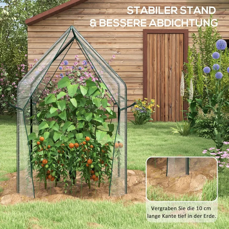 Outsunny Foliengewächshaus, Gewächshaus, Treibhaus mit Doppeltür, Winddichtes Tomatenhaus, Pflanzenhaus für Garten, PE, Transparent, 90 x 90 x 145 cm – Bild 8