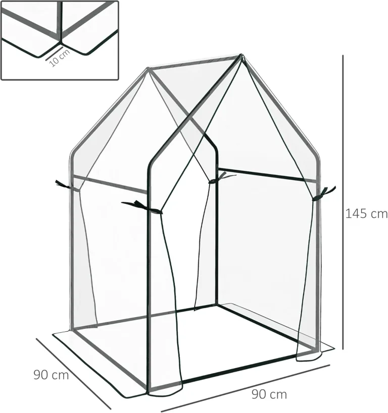 Outsunny Foliengewächshaus, Gewächshaus, Treibhaus mit Doppeltür, Winddichtes Tomatenhaus, Pflanzenhaus für Garten, PE, Transparent, 90 x 90 x 145 cm – Bild 9