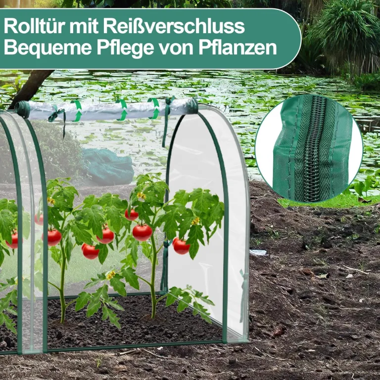 Ikodm Gewächshaus Foliengewächshaus 200 x 80 x 170/150cm (LxBxH) mit Gitternetzfolie und Fernster, Tomatengewächshaus tomatenhaus 140 g/㎡ PE wasserdichte Folie für Garten Pflanzenwachstum – Bild 7