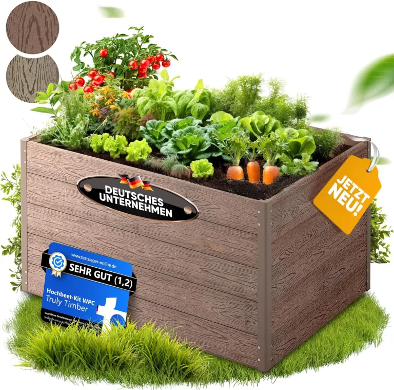 Hochbeet WPC EcoFusion 123x64x71cm – extrem Langlebig [Woody-Look] Komplettpaket mit vorgebohrten Löchern | Hochbeete für Garten Hochbeete-kit Bausatz – Bild 1