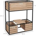 Outsunny Hochbeet aus Holz, 2-Stufiger Blumenkasten mit Ablage, Erhöhtes Gemüsebeet mit Innenvlies, Kräuterbeet für Garten, Balkon, Hellbraun, 83 x 39 x 100 cm - Thumbnail 8