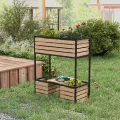 Outsunny Hochbeet aus Holz, 2-Stufiger Blumenkasten mit Ablage, Erhöhtes Gemüsebeet mit Innenvlies, Kräuterbeet für Garten, Balkon, Hellbraun, 83 x 39 x 100 cm - Thumbnail 3