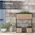 Outsunny Hochbeet aus Holz, 2-Stufiger Blumenkasten mit Ablage, Erhöhtes Gemüsebeet mit Innenvlies, Kräuterbeet für Garten, Balkon, Hellbraun, 83 x 39 x 100 cm - Thumbnail 4