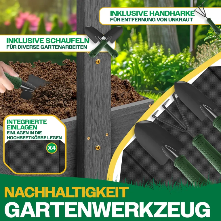 KESSER® Hochbeet mit 4 Etagen Premium Blumenkasten Blumentreppe Pflanztreppe Gemüsebeet Kräuterbeet Pflanzkübel Frühbeet Blumenbeet Pflanzkasten mit Gartenvlies - Beet inkl. Schaufelset, Anthrazit – Bild 8