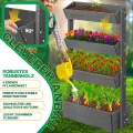 KESSER® Hochbeet mit 4 Etagen Premium Blumenkasten Blumentreppe Pflanztreppe Gemüsebeet Kräuterbeet Pflanzkübel Frühbeet Blumenbeet Pflanzkasten mit Gartenvlies - Beet inkl. Schaufelset, Anthrazit - Thumbnail 6