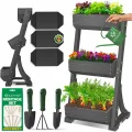 KESSER® Hochbeet mit 4 Etagen Premium Blumenkasten Blumentreppe Pflanztreppe Gemüsebeet Kräuterbeet Pflanzkübel Frühbeet Blumenbeet Pflanzkasten mit Gartenvlies - Beet inkl. Schaufelset, Anthrazit - Thumbnail 10