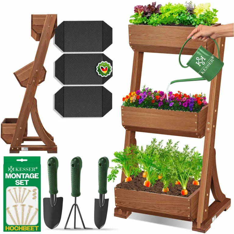 KESSER® Hochbeet mit 5 Etagen Premium Blumenkasten Blumentreppe Pflanztreppe Gemüsebeet Kräuterbeet Pflanzkübel Frühbeet Blumenbeet Pflanzkasten mit Gartenvlies - Beet inkl. Schaufelset, Anthrazit – Bild 5