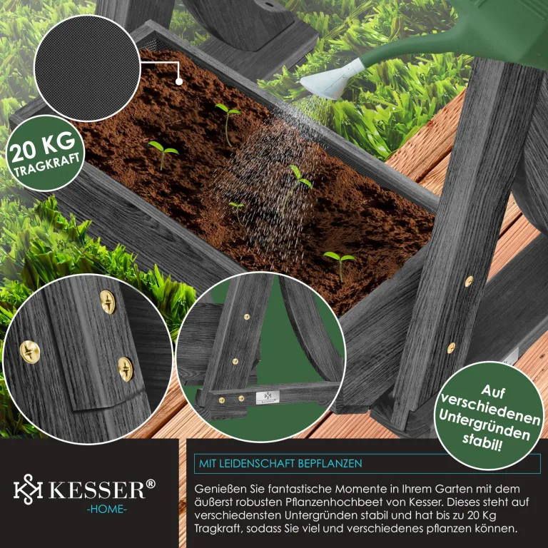 KESSER® Hochbeet mit 3 Etagen Premium Blumenkasten Blumentreppe Pflanztreppe Gemüsebeet Kräuterbeet Pflanzkübel Frühbeet Blumenbeet Pflanzkasten mit Gartenvlies - Beet inkl. Schaufelset, Anthrazit – Bild 5