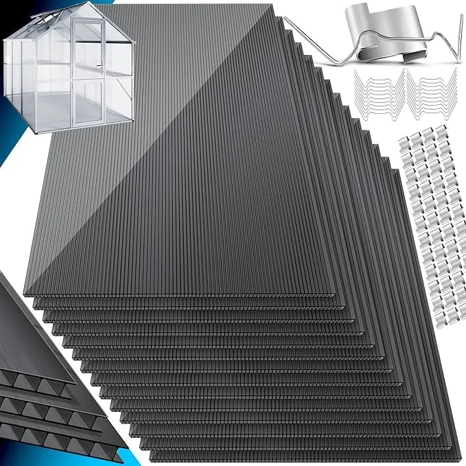 KESSER® 14x Polycarbonat Hohlkammerstegplatten 4mm | 10,25m² Doppelstegplatte - 60,5 x 121 | Stegplatten UV-beständig Für Gewächshaus Gartenbau Carports | 50xKlammern, 50xZ-Clips & 30xGewächshausclips - Bild 1