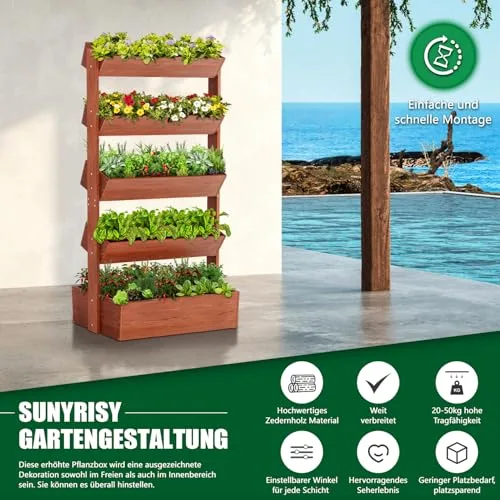 SUNYRISY Holz Hochbeet Vertikalbeet Premium Blumenkasten Balkon, 5 Etagen Outdoor Blumentreppe Pflanztreppen Gemüsebeet Kräuterbeet Mit Etagen, Balkon Garten Terrasse Dekoration – Bild 9