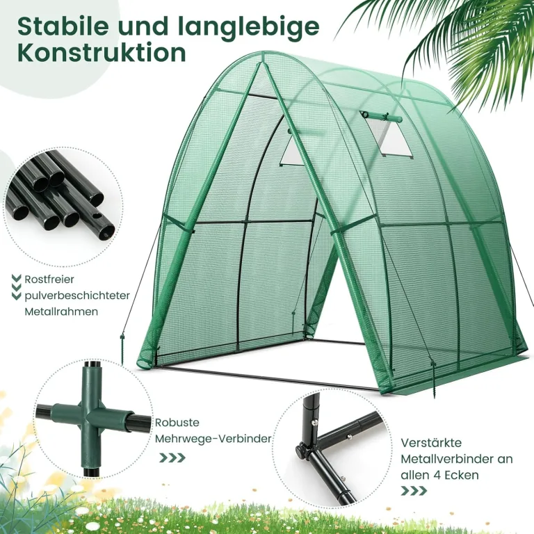 COSTWAY Foliengewächshaus Gewächshaus, Treibhaus mit Allwetter-PE-Abdeckung, Rolltür und Fenster, Tomatengewächshaus Tomatenhaus, Pflanzenhaus für Tomaten & Topfpflanzen (181x181x200 cm, Grün) – Bild 4