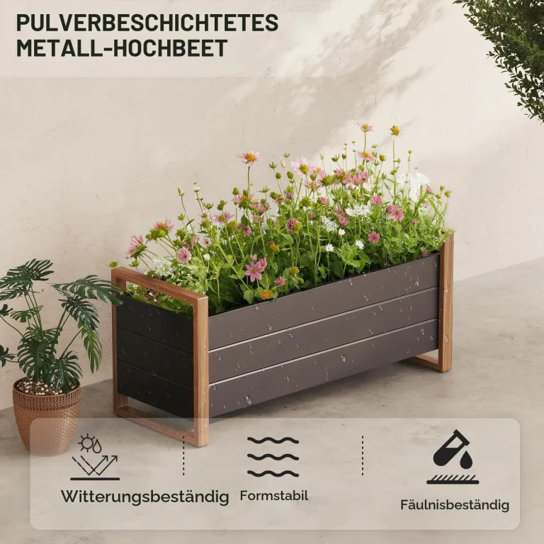 Grand patio Hochbeet Garten, Wetterfest, Metall Pflanzbeet mit Entwässerungslöcher, Blumenkasten für Outdoor, Balkon (100X38X44CM) – Bild 2