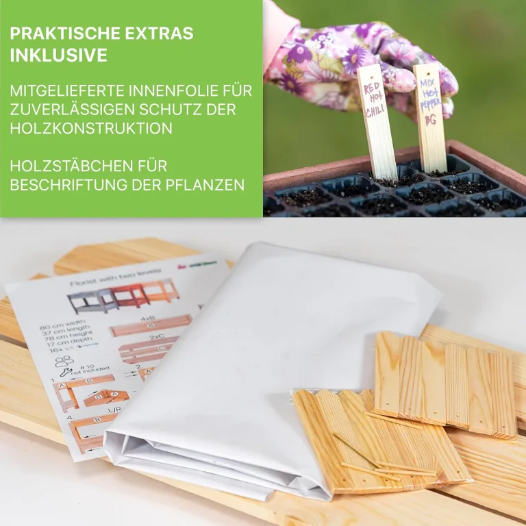 ITA Hochbeet aus Holz 80x37x78 cm - Pflanzkasten mit 2 Ebenen & Innenfolie - Made in EU - Direkt vom Hersteller - FSC Kiefernholz - Pflanzbeet Blumenkasten für Garten Balkon Terrasse - Natur – Bild 5