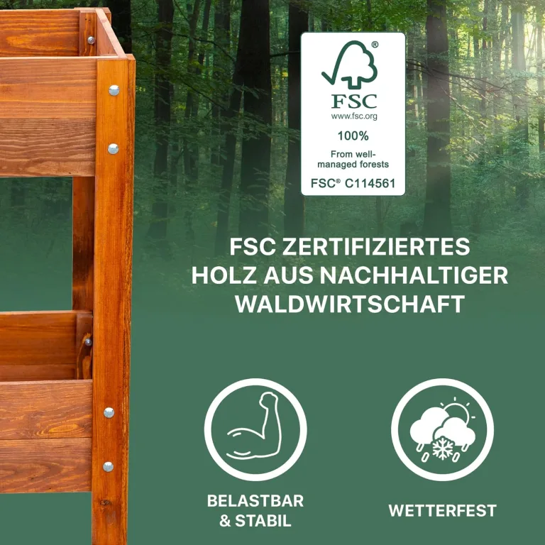 ITA Hochbeet aus Holz 80x37x78 cm - Pflanzkasten mit 2 Ebenen & Innenfolie - Made in EU - Direkt vom Hersteller - FSC Kiefernholz - Pflanzbeet Blumenkasten für Garten Balkon Terrasse - Natur – Bild 6
