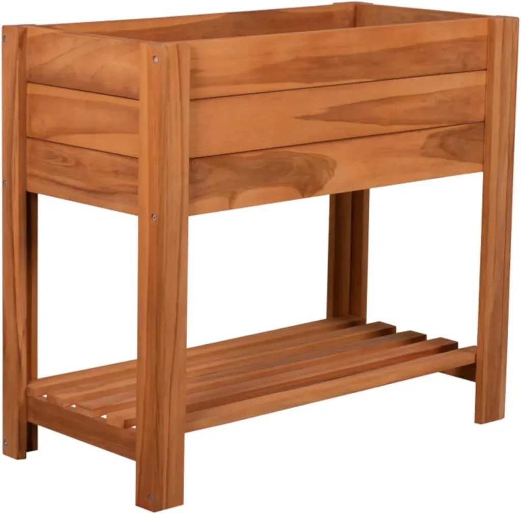 Hochbeet Kräuter aus Teakholz | modernes Gartenbeet XL Blumenkasten 86x40x80 cm (BxTxH) | großes Kräuterbeet | Pflanzenbeet für den Balkon-Garten | Naturholz mit Folie | Sichtschutz